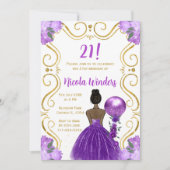 Verjaardagsfeest Dark Skin Princess in het Paarse Kaart (Voorkant)