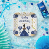 Verjaardagsfeest Dark Skin Princess in Navy Blue Papieren Bordje (Feest)
