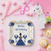 Verjaardagsfeest Dark Skin Princess in Navy Blue Papieren Bordje (Feest)