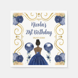 Verjaardagsfeest Dark Skin Princess in Navy Blue Servet