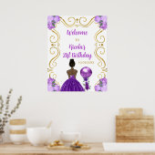 Verjaardagsfeest Dark Skin Princess Paarse Welkom Poster (Keuken)