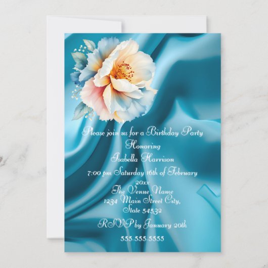  Verjaardagsfeest Delicate Blauw Roze Bloemen Kaart (Achterkant)