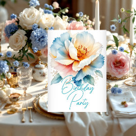  verjaardagsfeest Delicate Blue Pink Flowers Kaart