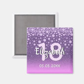 Verjaardagsfeest diamonds glitters paars roze 18 j magneet (Voorkant / Achterkant)