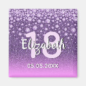 Verjaardagsfeest diamonds glitters paars roze 18 j magneet (Voorkant)