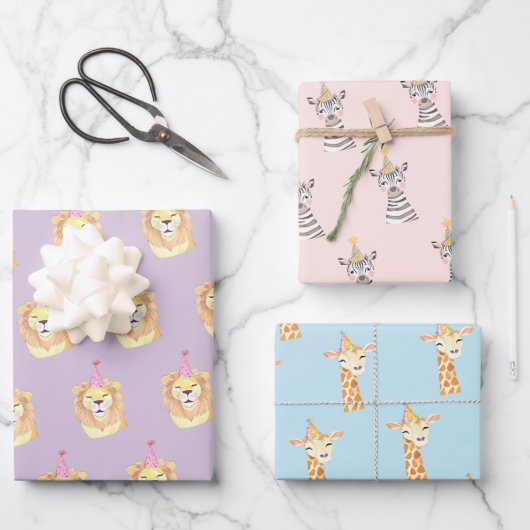 Verjaardagsfeest Dier Thema Gift Wrapping Paper (Voorkant)