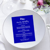 Verjaardagsfeest diner menu koninklijk blauw wit