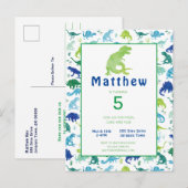 Verjaardagsfeest dinosaurus T-Rex Kinder uitnodigi Uitnodiging Briefkaart (Voorkant / Achterkant)