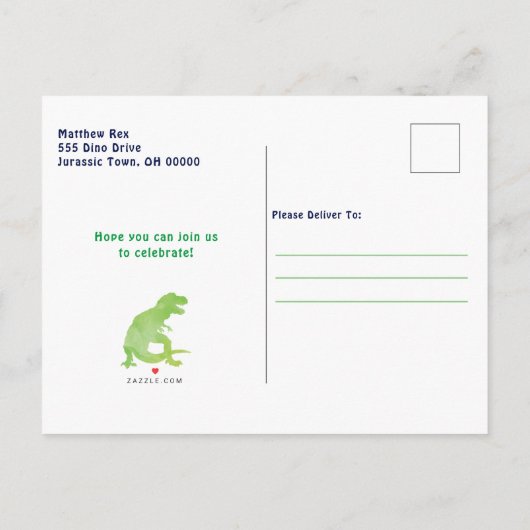 Verjaardagsfeest dinosaurus T-Rex Kinder uitnodigi Uitnodiging Briefkaart (Achterkant)