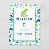 Verjaardagsfeest dinosaurus T-Rex Kinder uitnodigi Uitnodiging Briefkaart (Voorkant)