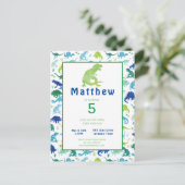 Verjaardagsfeest dinosaurus T-Rex Kinder uitnodigi Uitnodiging Briefkaart (Staand voorkant)