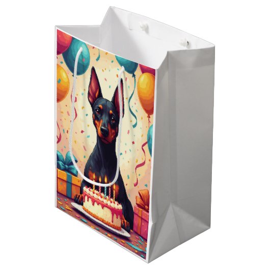 Verjaardagsfeest Dobermann Medium Cadeauzakje (Voorkant Gekanteld)