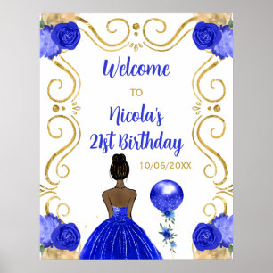 Verjaardagsfeest Donkere huid Prinses Blauw Welkom Poster