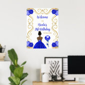 Verjaardagsfeest Donkere huid Prinses Blauw Welkom Poster (Thuiskantoor)