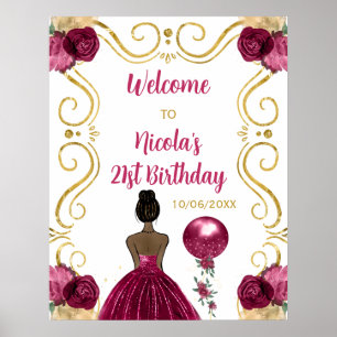Verjaardagsfeest Donkere Huid Prinses Donkerrood W Poster