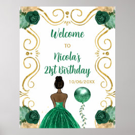Verjaardagsfeest Donkere huid Prinses Groen Welkom Poster