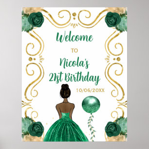 Verjaardagsfeest Donkere huid Prinses Groen Welkom Poster