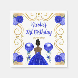 Verjaardagsfeest Donkere Huid Prinses in Blauw Servet