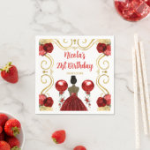 Verjaardagsfeest Donkere Huid Prinses in Rood Servet (Insitu)