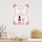 Verjaardagsfeest Donkere huid Prinses Roze Welkom Poster (Keuken)