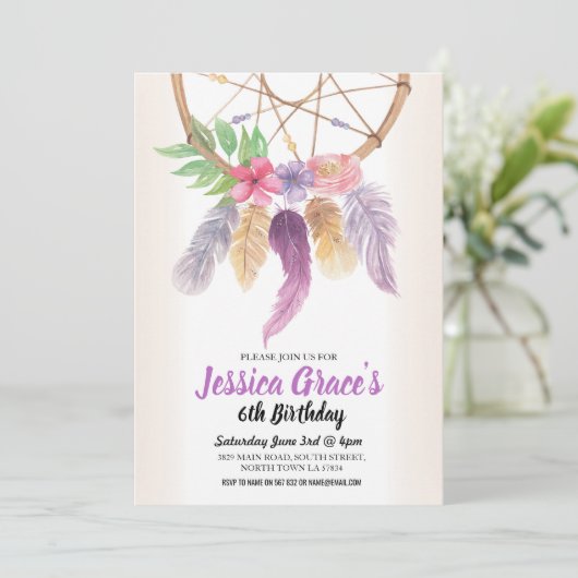 Verjaardagsfeest Dreamcatcher Paarse Bloemen Uitno Kaart (Staand voorkant)