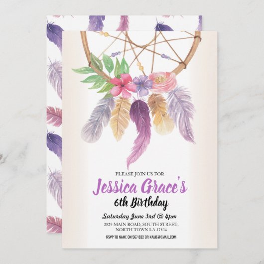 Verjaardagsfeest Dreamcatcher Paarse Bloemen Uitno Kaart (Voorkant / Achterkant)