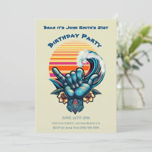 Verjaardagsfeest- Een Grote Golf Surfen-Hand Symbo Kaart (Staand voorkant)