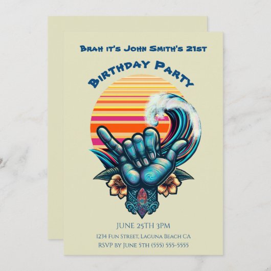 Verjaardagsfeest- Een Grote Golf Surfen-Hand Symbo Kaart (Voorkant / Achterkant)