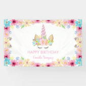 Verjaardagsfeest Eenhoorn Bloemen Magisch en Kleur Spandoek (Horizontaal)