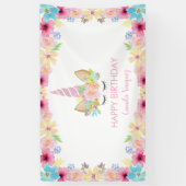 Verjaardagsfeest Eenhoorn Bloemen Magisch en Kleur Spandoek (Verticaal)