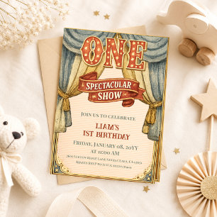Verjaardagsfeest Eerste Verjaardag Vintage Circus  Kaart