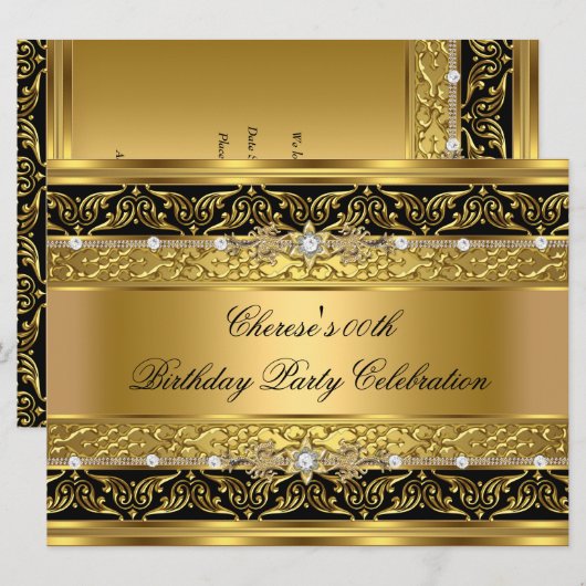 Verjaardagsfeest Elegant Goud Diamant Zwart Bijpas Kaart (Voorkant / Achterkant)