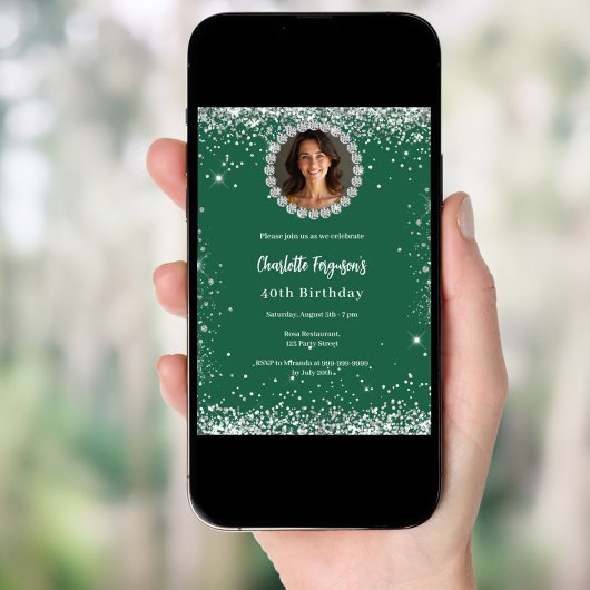 Verjaardagsfeest emeraldgroene diamanten foto kaart