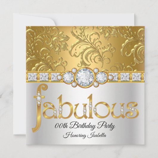 verjaardagsfeest Fabulous Gold White Damask Diamon Kaart (Voorkant)
