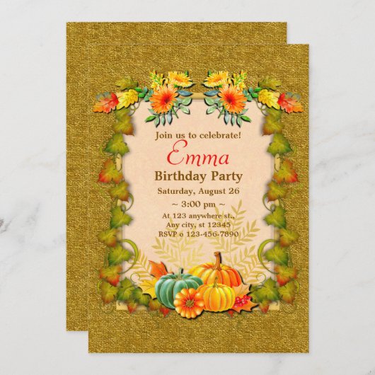 Verjaardagsfeest Fall verlaat Schattige Modern Kaart (Voorkant / Achterkant)