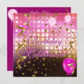 Verjaardagsfeest Feest Roze Lichten Gouden Sterren Kaart (Voorkant / Achterkant)