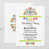 Verjaardagsfeest Floral Fiesta Mexicaans Uitnodige Kaart (Voorkant / Achterkant)