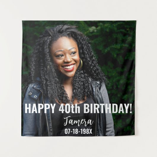 Verjaardagsfeest Foto 40e of andere Verjaardag Wandkleed (Voorkant)