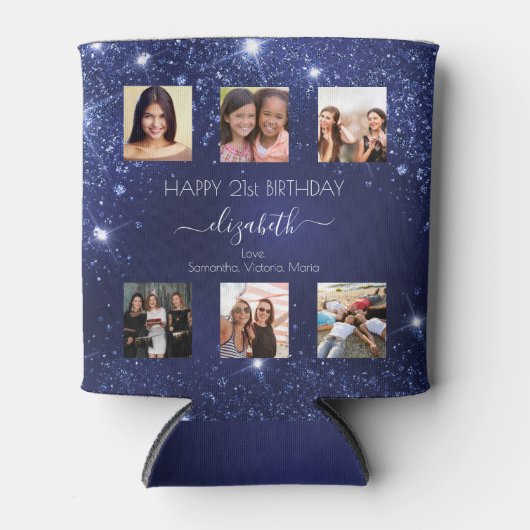 Verjaardagsfeest foto collage blauw beste vrienden blikjeskoeler (Voorkant)