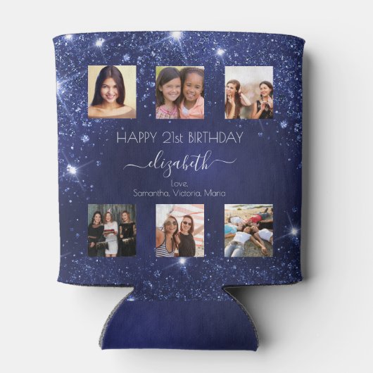 Verjaardagsfeest foto collage blauw beste vrienden blikjeskoeler (Achterkant)