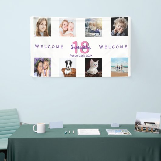 Verjaardagsfeest foto collage meisje wit spandoek (Beurs)