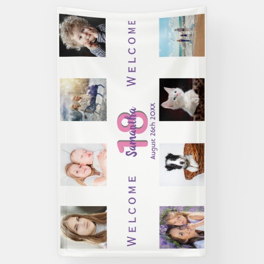 Verjaardagsfeest foto collage meisje wit spandoek (Verticaal)