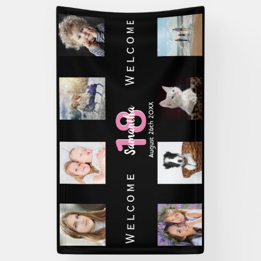 Verjaardagsfeest foto collage meisje zwart spandoek (Verticaal)