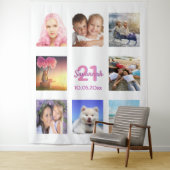 Verjaardagsfeest foto collage wit roze wandkleed (In situ)