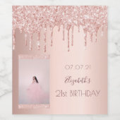 Verjaardagsfeest foto roos goud roze wijn etiket (Enkel label)