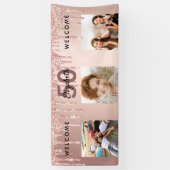 Verjaardagsfeest foto roos gouden roze druppels spandoek (Verticaal)