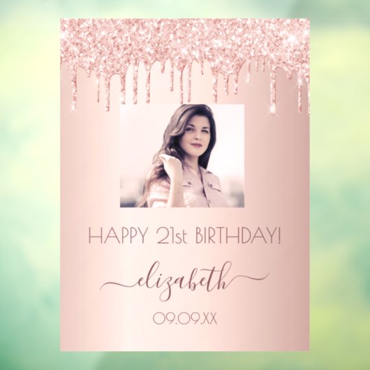 Verjaardagsfeest foto roos gouden roze druppels we raamsticker (Vel 3)