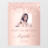 Verjaardagsfeest foto roos gouden roze druppels we raamsticker (Vel)