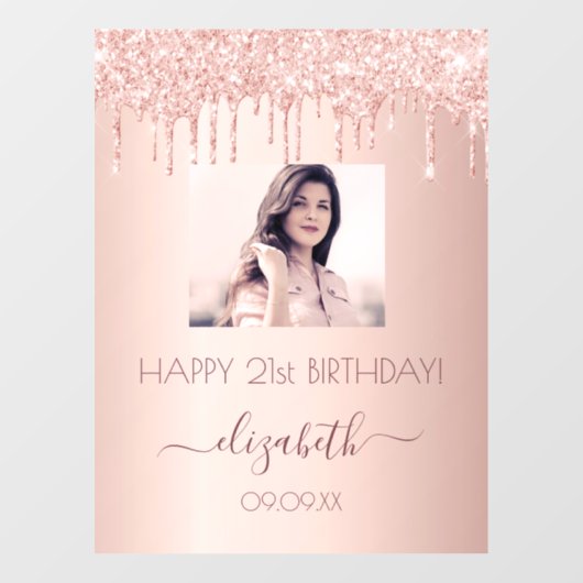 Verjaardagsfeest foto roos gouden roze druppels we raamsticker (Vel)