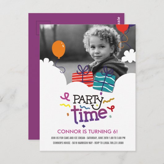 Verjaardagsfeest Foto Uitnodiging (Voorkant / Achterkant)